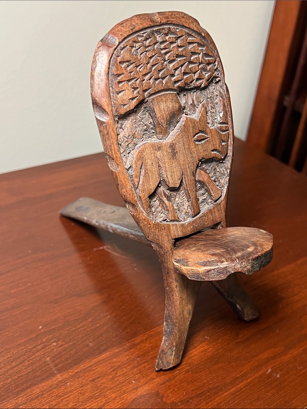 African Tribal Folk Art Carved Wood Small Palaver Miniature Chair Display Stand